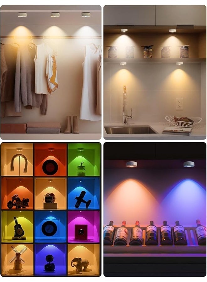 MERTTURM Under-Unit Light Cabinet Lighting LED Colour Changing with Remote Control, 3 Colour Temperatures & RGB LED Spotlights Dimming, USB Rechargeable Spot Battery Display Case Lighting, Magnetic - Image 4